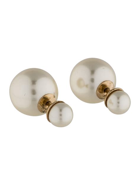 pair and a spare dior pearl earrings|dior tribal double pearl earrings.